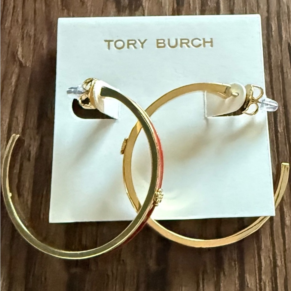 Gold and Red Hoop Earrings - Picture 5 of 7